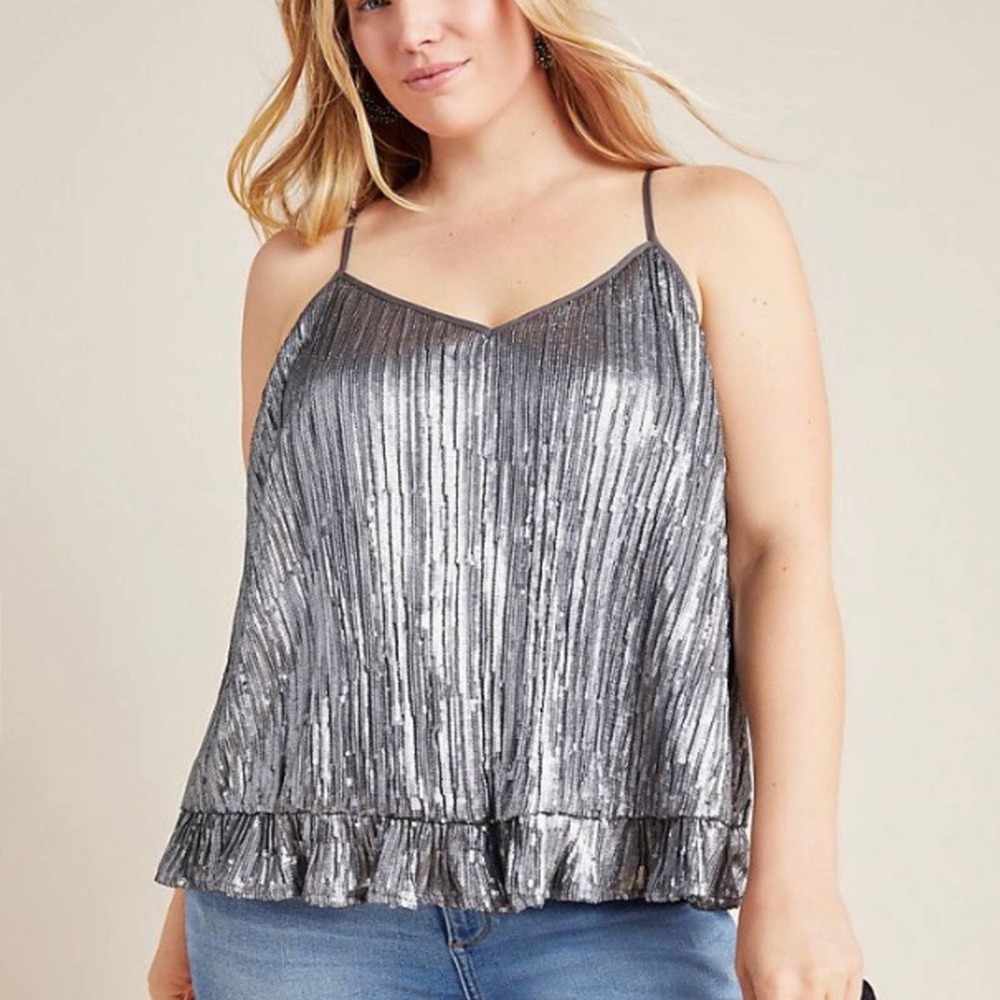 Anthropologie Amelie Beaded Cami Gray Size 14